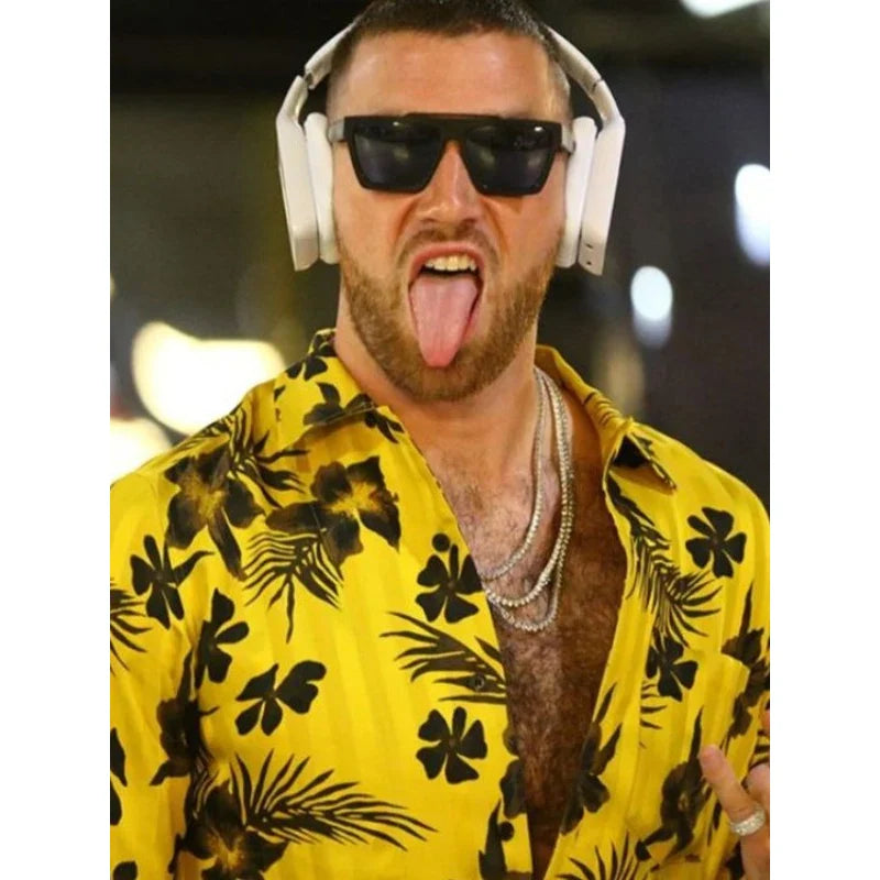 Travis Kelce Yellow Floral Printed Shirt