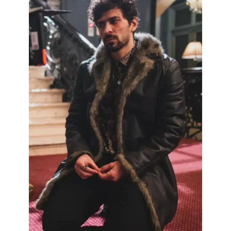 April X Ronny Black Shearling Coat For Men