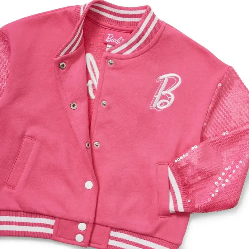 Barbie 2023 Sequin Pink Varsity Jacket