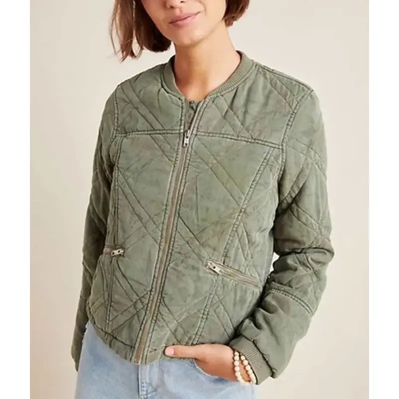 Green Behind Her Eyes Louise Quilted Bomber Jacket