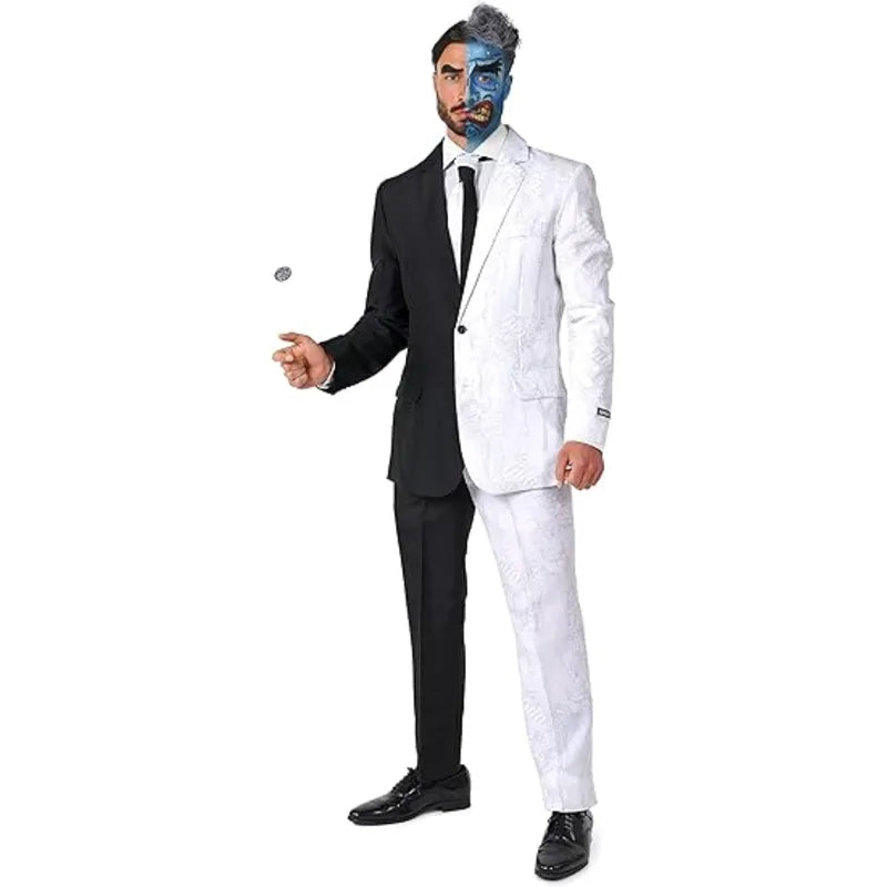 Men's Halloween Two-Face Suit Costume Cosplay Party Adult Slim Fit in Black and White