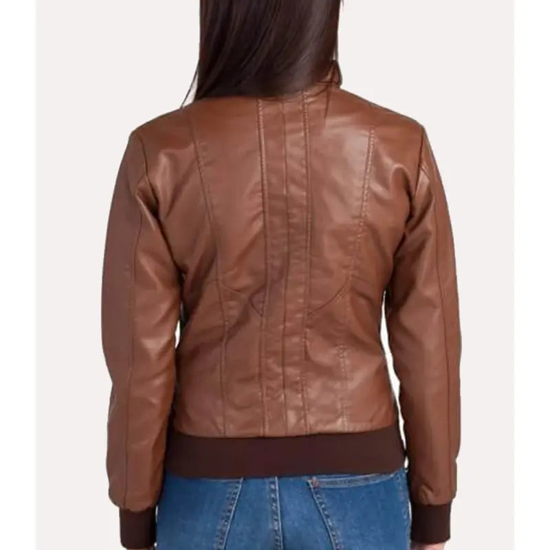 Brown Women Leather Bomber Jacket