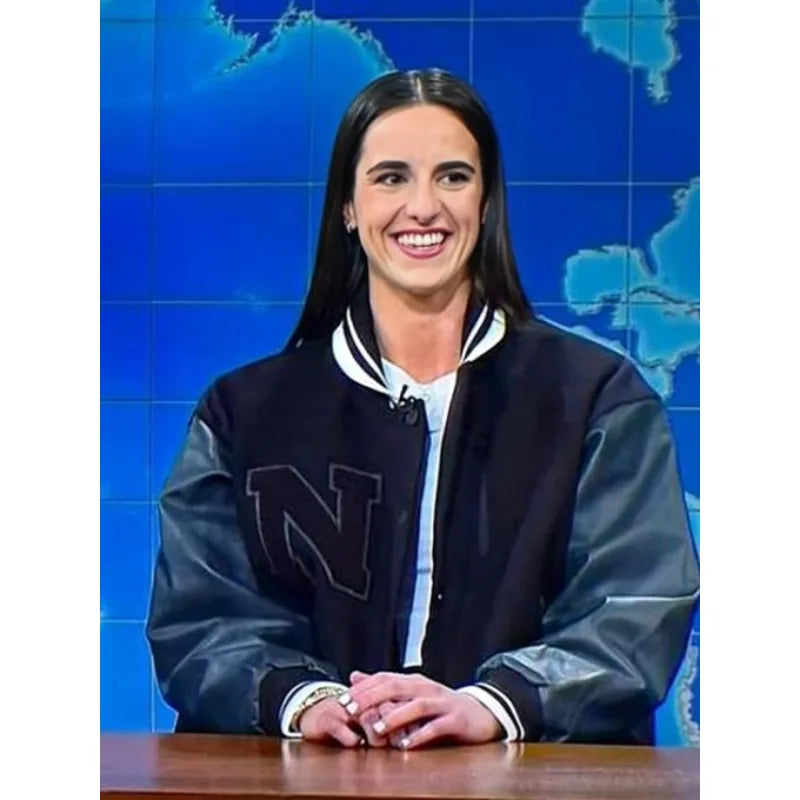 Caitlin Clark SNL Black Varsity Jacket