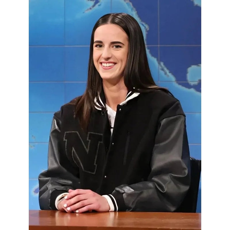 Caitlin Clark SNL Black Varsity Jacket