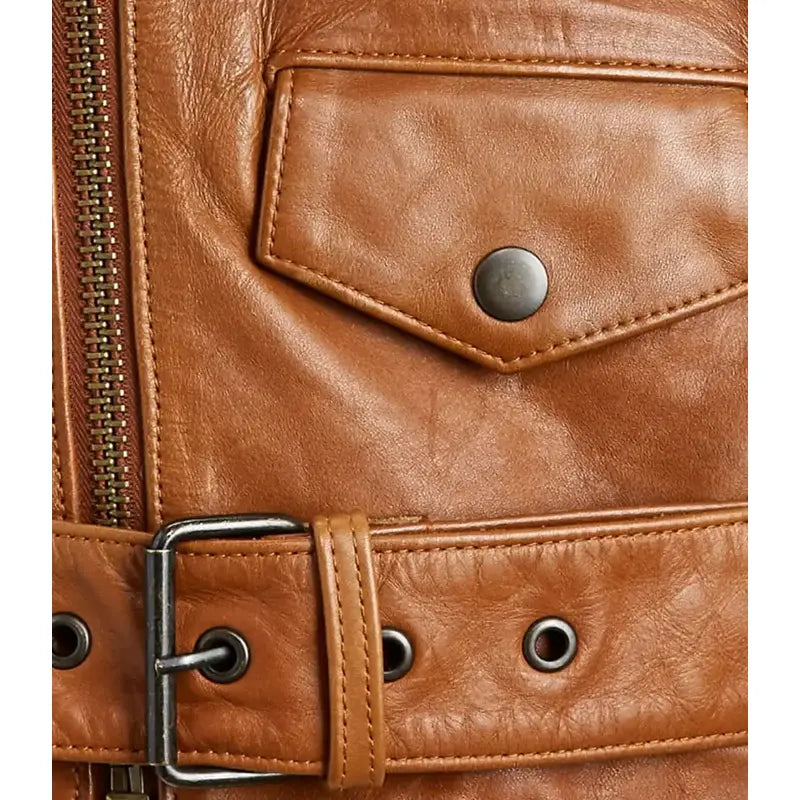 Camel Brown Leather Jacket For Women
