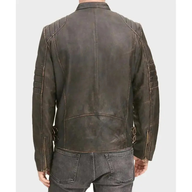 Distressed Cafe Racer Leather Brown Jacket