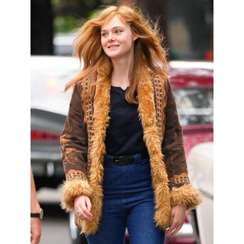 Elle Fanning A Complete Unknown Brown Shearling Jacket