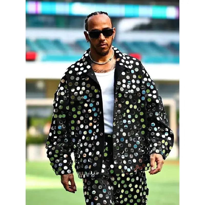 F1 Miami Grand Prix Lewis Hamilton Sequin Black Jacket