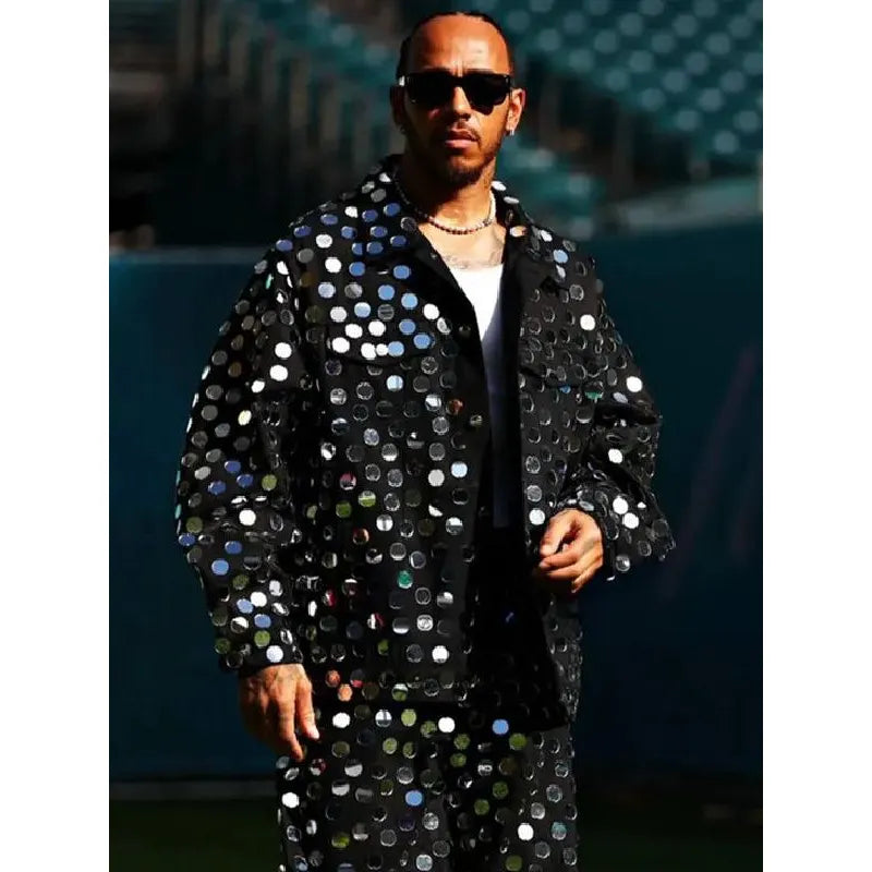 F1 Miami Grand Prix Lewis Hamilton Sequin Black Jacket