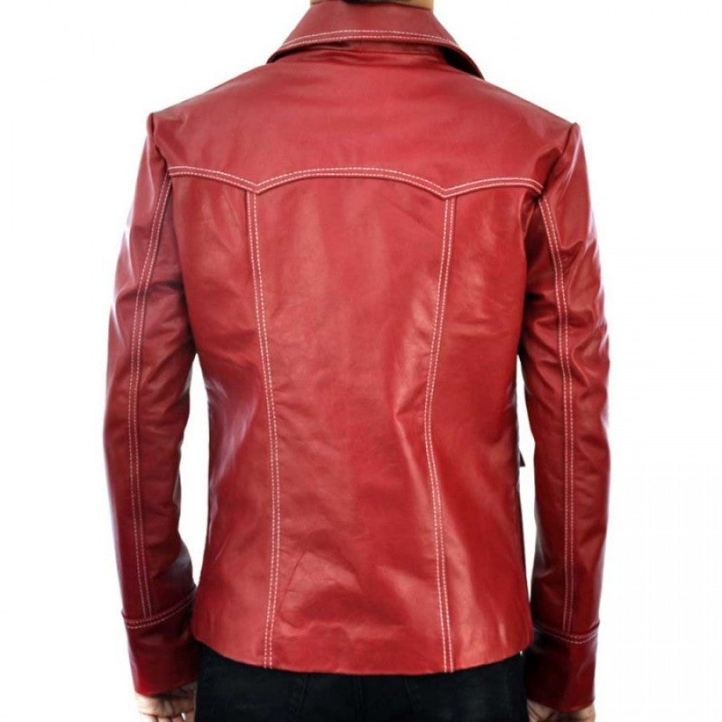 Fight Club Brad Pitt Red Leather Coat