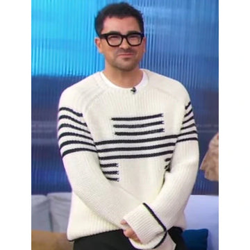 Good Morning America Dan Levy White Striped Knit Sweater