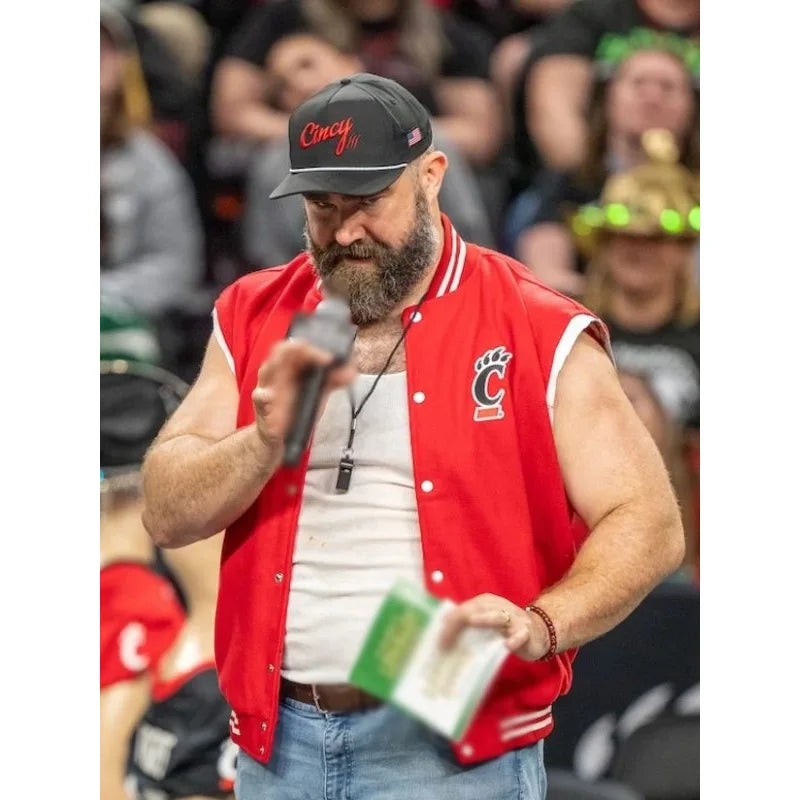 Jason Kelce New Heights Live Show Red Vest