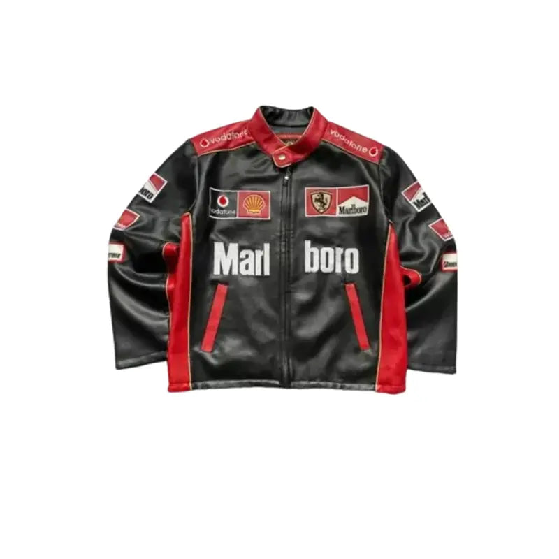 Marlboro Black and Red Leather Biker Jacket