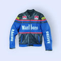 Marlboro Blue and Navy Leather Motorcycle Jacket