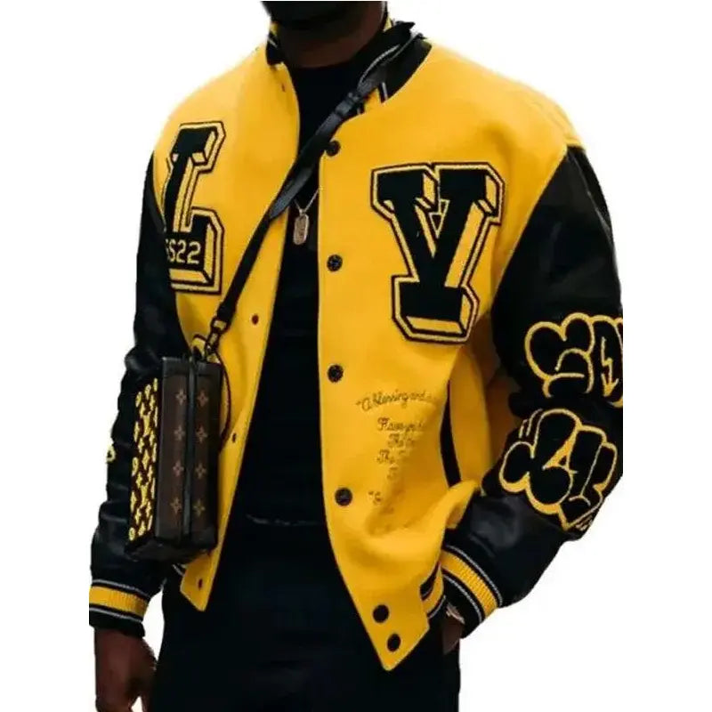  Analyzing image      Men-Black-and-Yellow-Varsity-Leather-Jacket