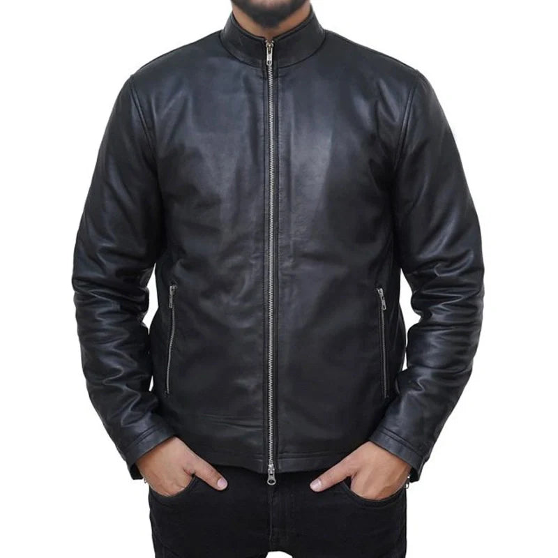 Casual Black Leather Jacket For Men