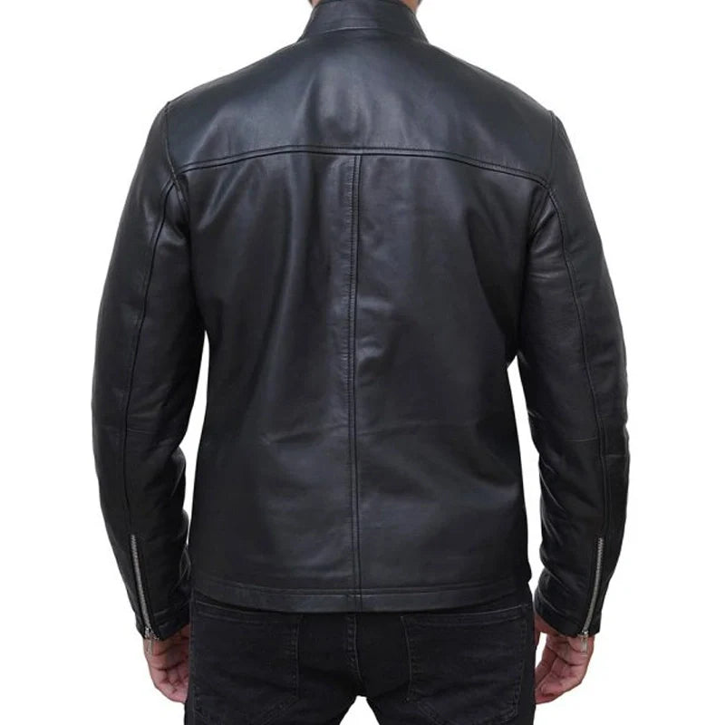 Casual Black Leather Jacket For Men