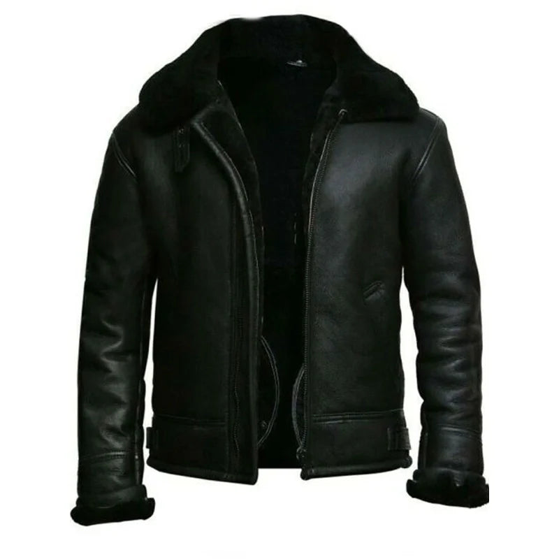 Stylish Black Leather Aviator Jacket For Men