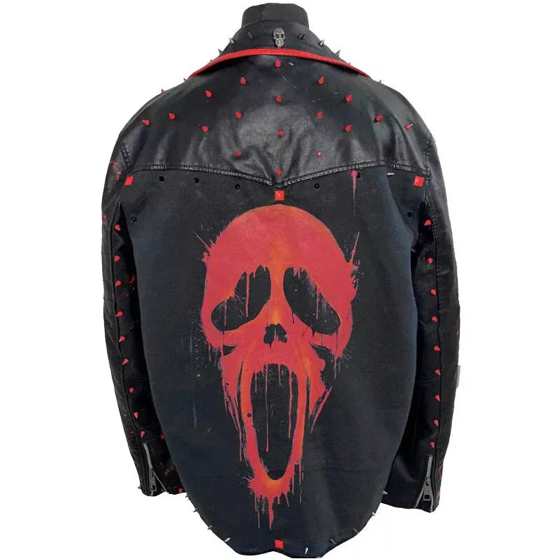 Studded Rock Goth Punk Style Black and Red Leather Jacket