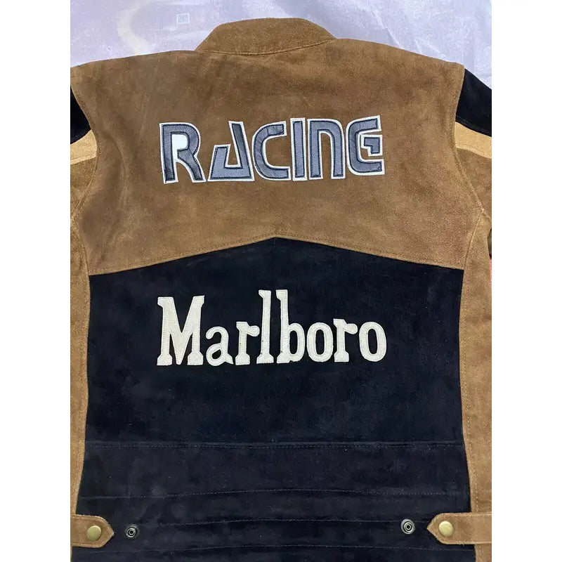 Marlboro Black and Brwon Leather Moto Jacket