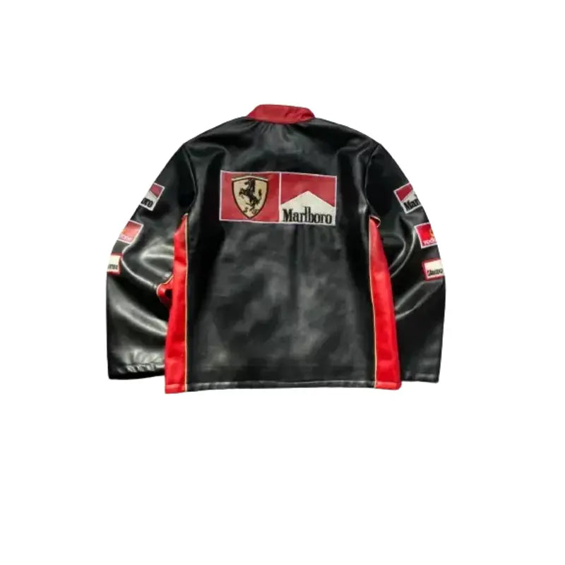 Marlboro Black and Red Leather Biker Jacket