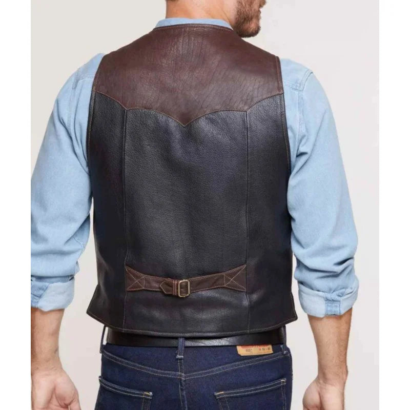 Mens Bison Leather Black Vest