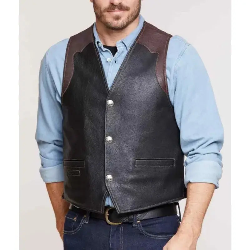 Mens Bison Leather Black Vest