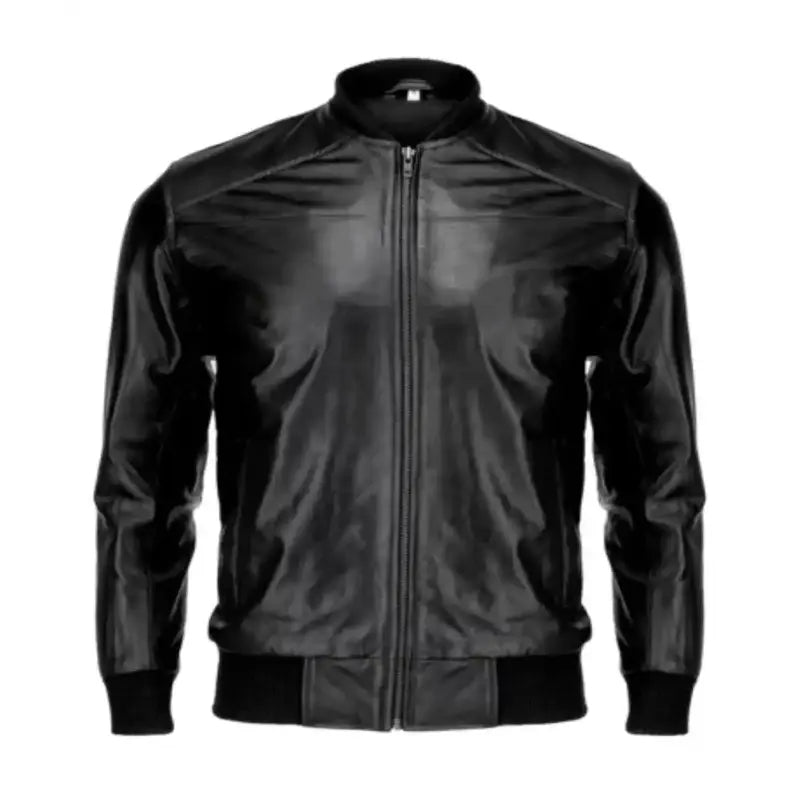 Black Leather Bomber Men's Jacket