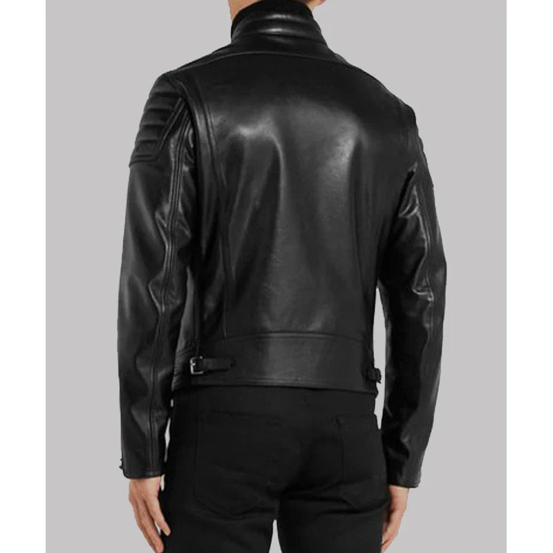 Black Padded Sleeves Leather Jacket For Men’s