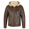 Hooded Brown Shearling Leather Men's Jacket