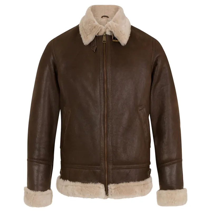 Brown Sheepskin Shearling Leather Jacket For Men