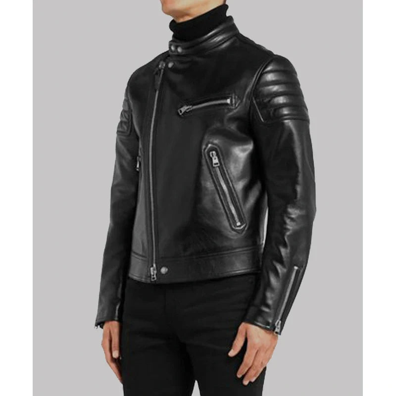 Black Padded Sleeves Leather Jacket For Men’s