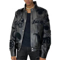 NBA Collage All Black Leather Varsity Jacket