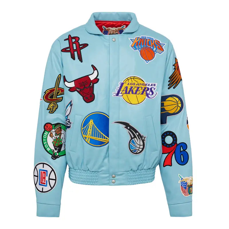 NBA Collage Carolina Blue Leather Varsity Jacket