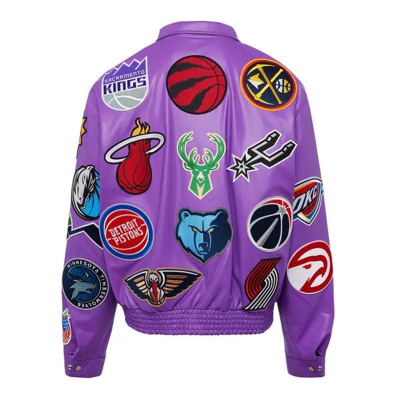 NBA Collage Purple Leather Varsity Jacket