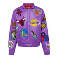 NBA Collage Purple Leather Varsity Jacket