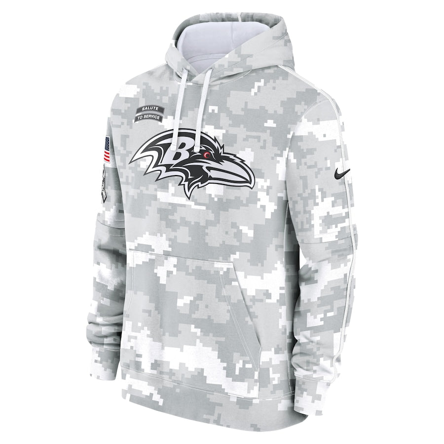 NFL Baltimore Ravens Nike Arctic Camo Salute to Service Club 2024 Pullover Hoodie