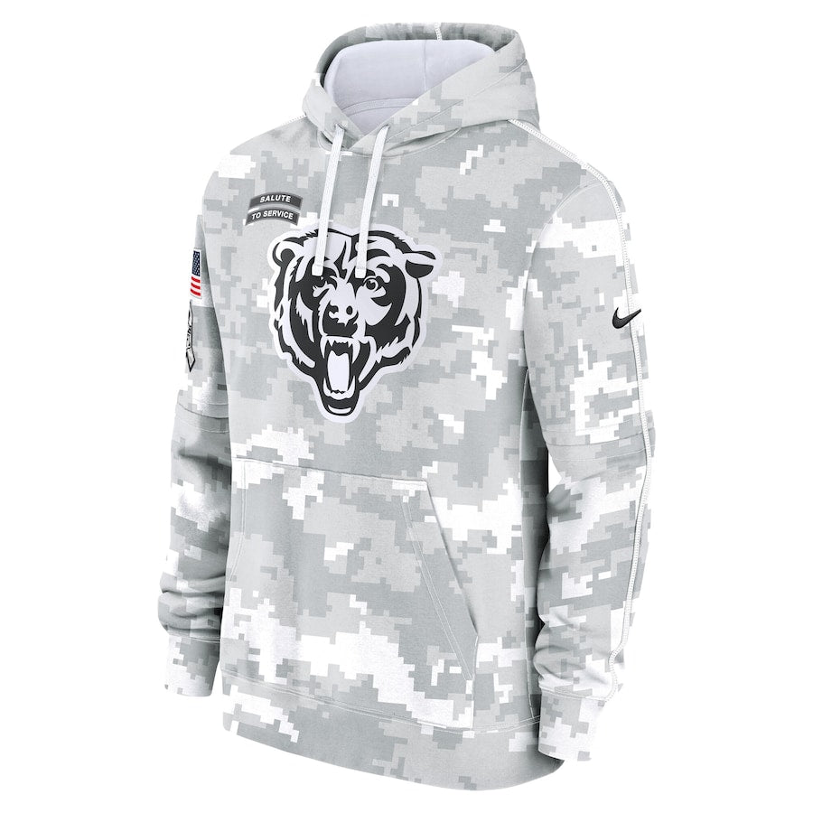 NFL Chicago Bears Nike Arctic Camo Salute to Service Club 2024 Pullover Hoodie