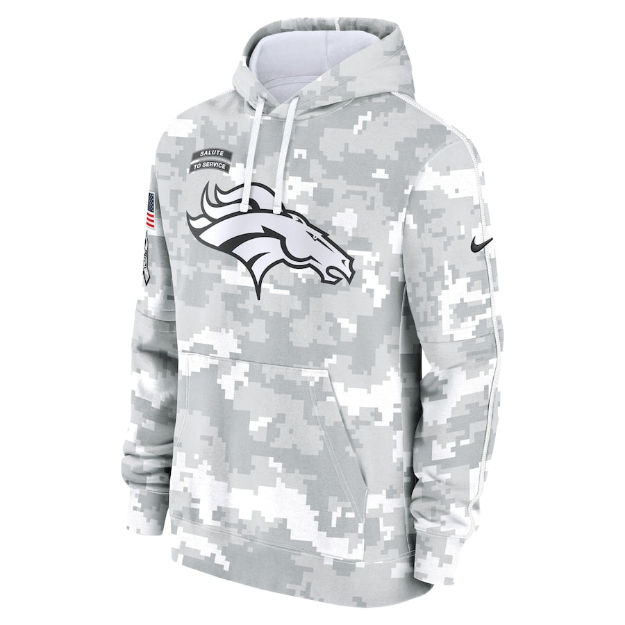 NFL Denver Broncos Nike Arctic Camo Salute to Service Club 2024 Pullover Hoodie