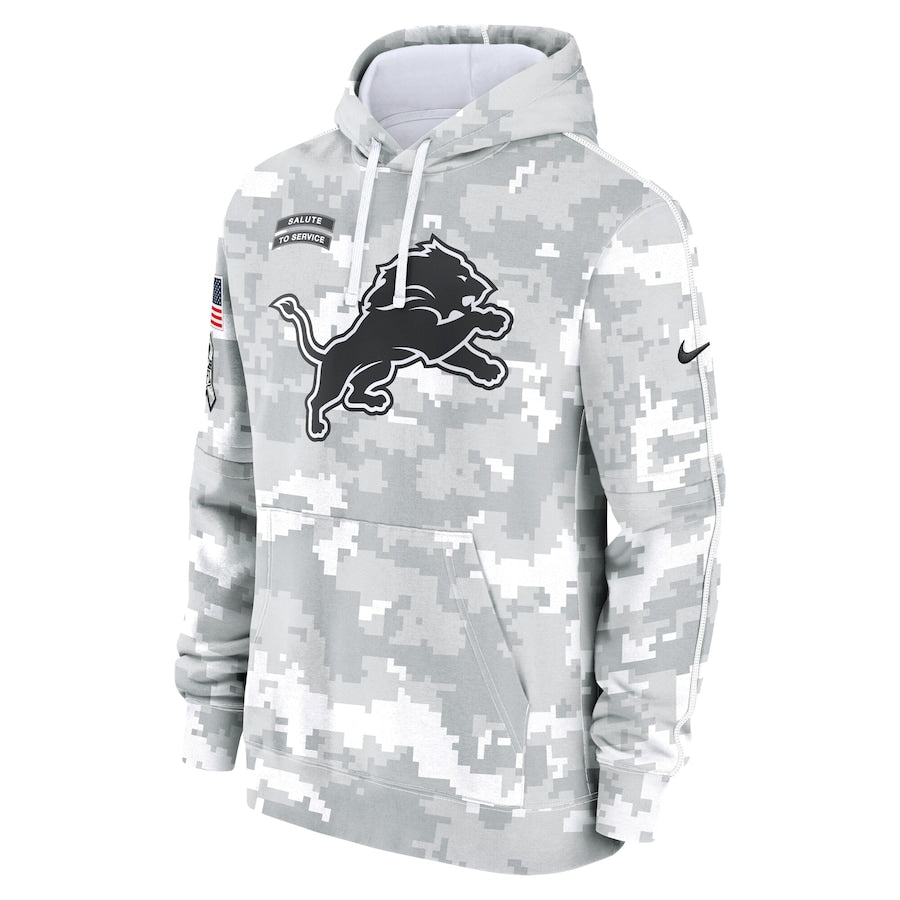 NFL Detroit Lions Nike Arctic Camo Salute to Service Club 2024 Pullover Hoodie