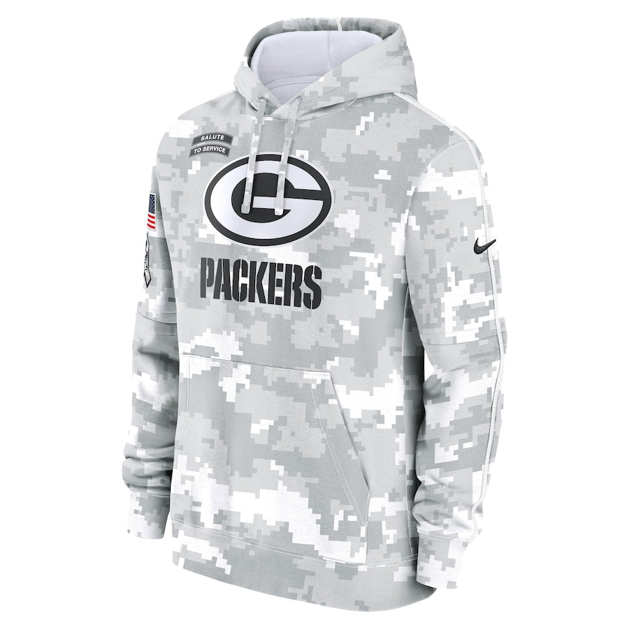 NFL Green Bay Packers Nike Arctic Camo Salute to Service Club 2024 Pullover Hoodie