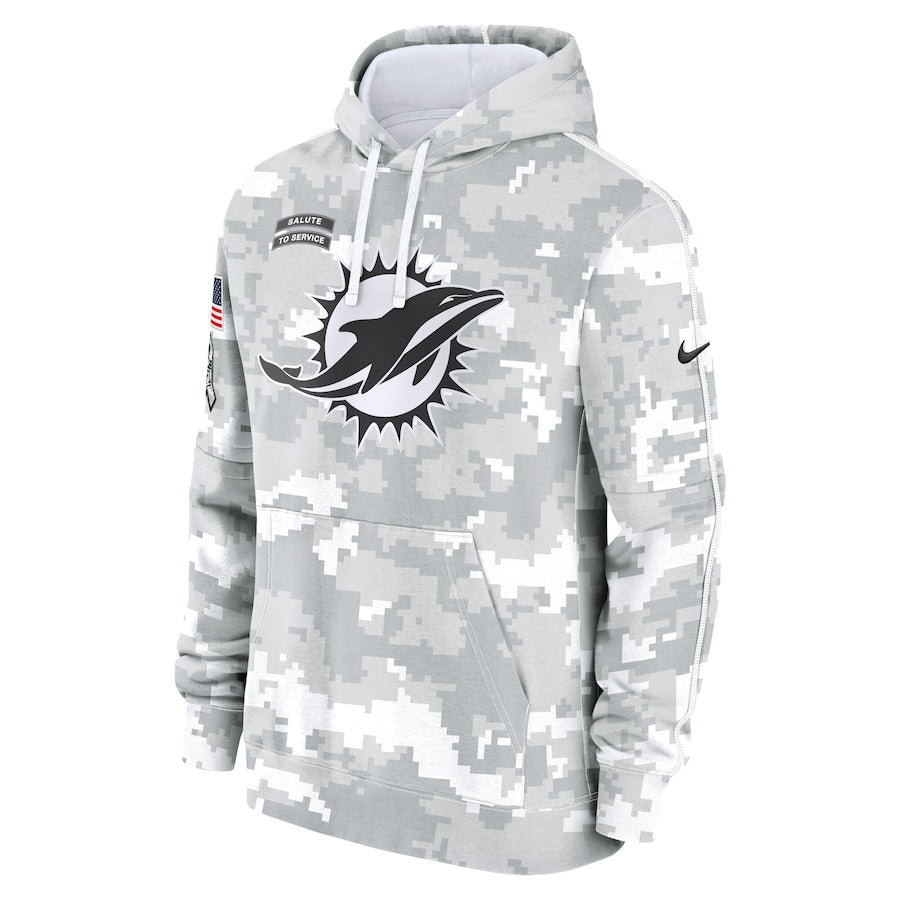 NFL Miami Dolphins Nike Arctic Camo Salute to Service Club 2024 Pullover Hoodie