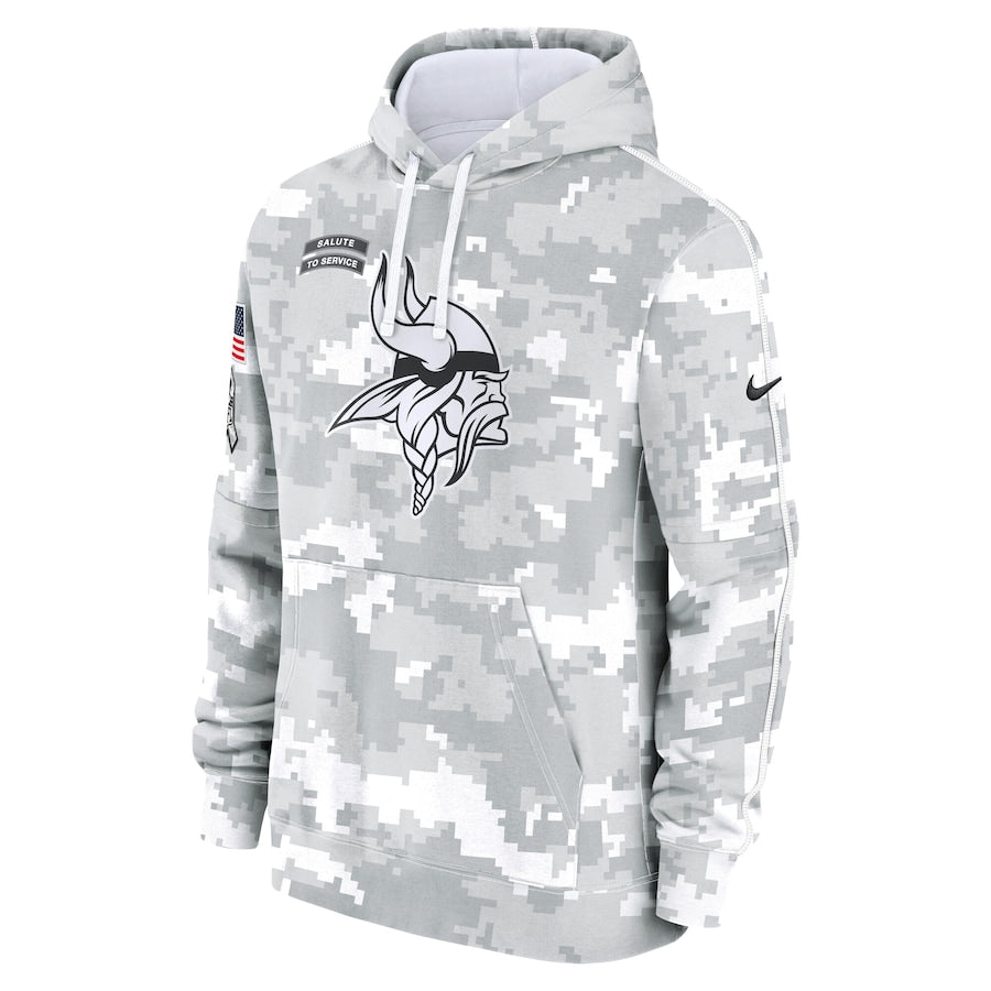 NFL Minnesota Vikings Nike Arctic Camo Salute to Service Club 2024 Pullover Hoodie