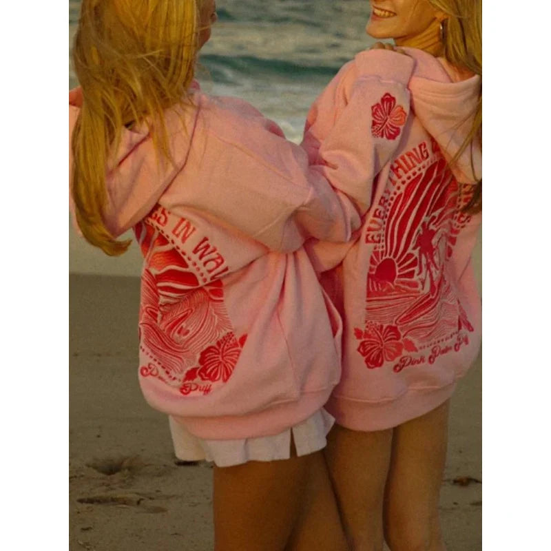 Palm Puff Pullover Pink Hoodie