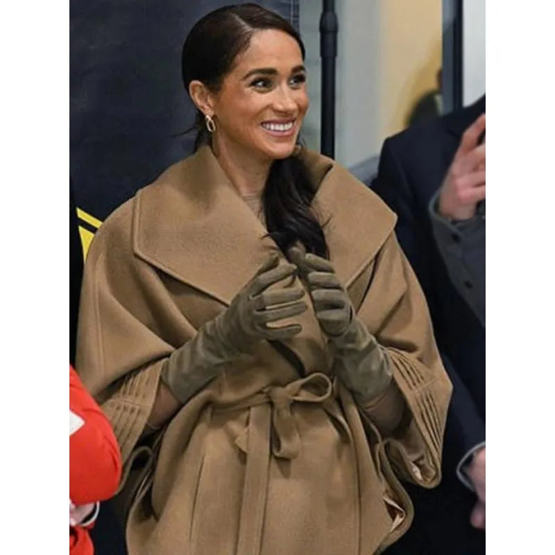 Meghan Markle Sentaler Camel Brown Cape Coat