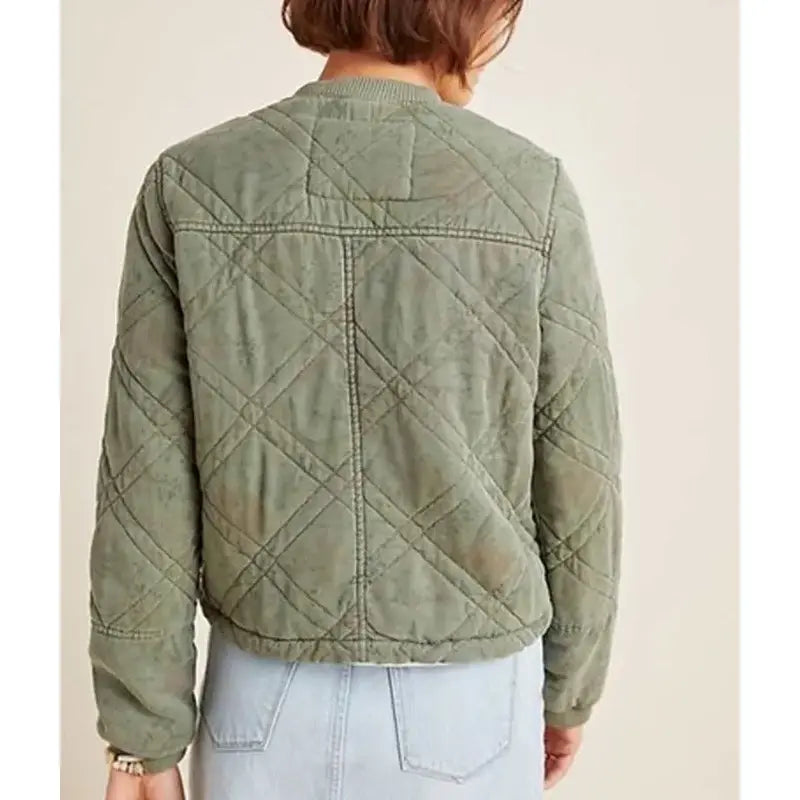 Green Behind Her Eyes Louise Quilted Bomber Jacket