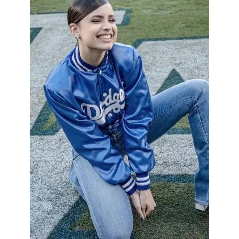 Sofia Carson LA Dodgers Blue Bomber Jacket