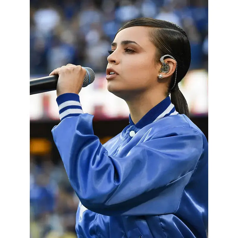 Sofia Carson LA Dodgers Blue Bomber Jacket