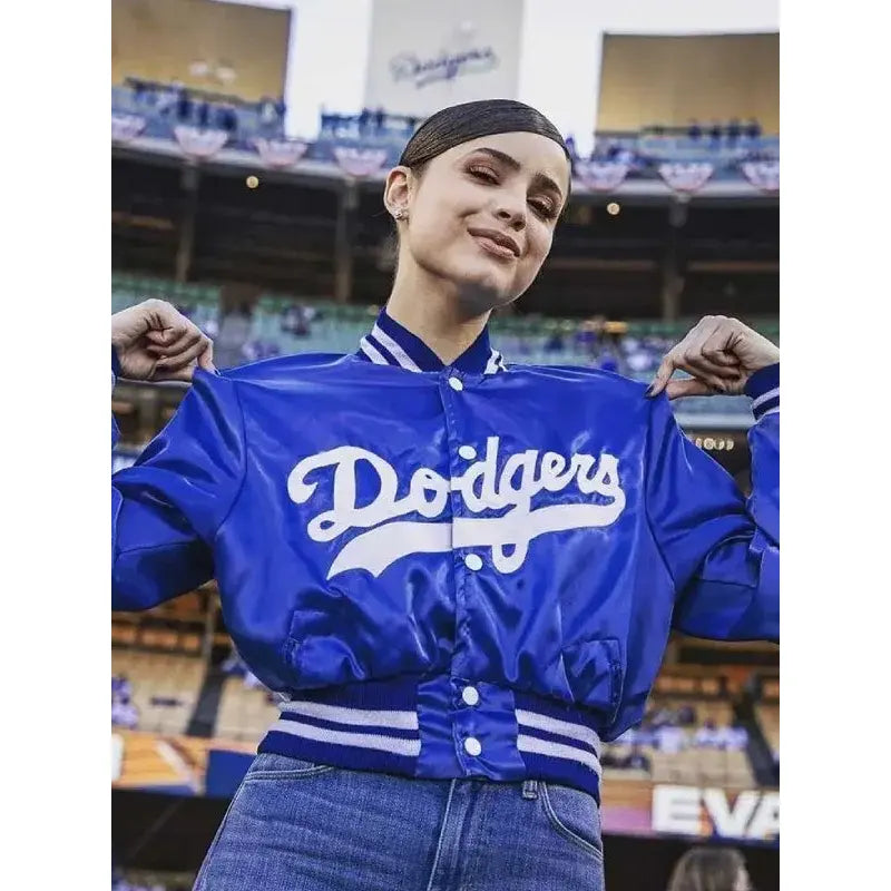 Sofia Carson LA Dodgers Blue Bomber Jacket