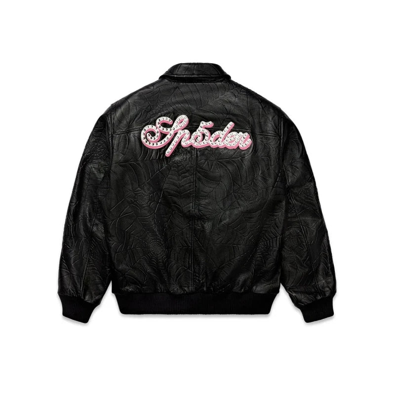 Black Sp5der Web Leather Jacket